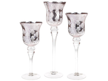 Набір скляних свічників, 30/35/40см (ціна за набір 3шт) колір – ніжно-рожевий