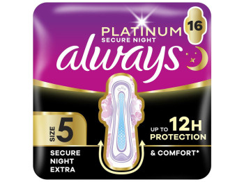 Прокладки гигиенические Always Platinum Secure Night Extra, с крылышками, 7 капель, размер 5, 16шт