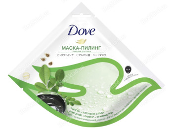 Маска-пилинг для лица тканевая 1шт Dove с AHA+PHA кислотами, морингой и гиалуроновой кислотой 22,8г