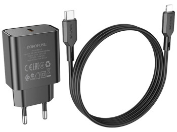 Мережевий зарядний пристрій Borofone BA71A Power PD20W Type-C to Lightning Колір Чорний