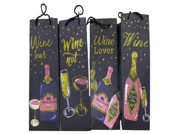 Пакет подарочный бумажный под бутылку Wine, 12x35x9см