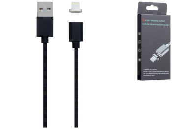 Кабель USB Cable Magnetic Clip-On Lightning, Чёрный