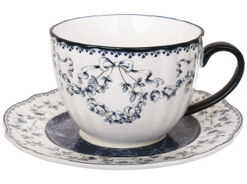 Набір Vintage Blue порцелянова чашка з блюдцем, синя, 270 мл