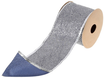 Лента декоративная с сетчатым узором, 6,3х270см, цвет - синий с серебром