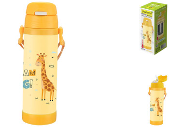 Термос детский Maestro Giraffe, 500мл, силиконовая трубочка, нержавеющая сталь, цвет розовый