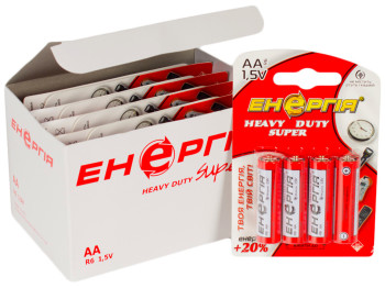 Батарейка солевая Енергiя, 1.5V, AA, R6 (цена за упаковку 40шт, 10 листов по 4шт)