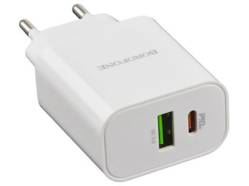 Сетевое зарядное устройство Borofone BA55A dual port PD20W+QC3.0 Цвет Белый