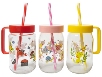 Чашка Herevin Decorated Mug-Mix-Double Colour Straw-SCT, 370мл, з трубочкою, 8690070250805