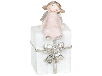 Декоративная статуэтка Ангел на подарке, 13,5см, цвет – розовый