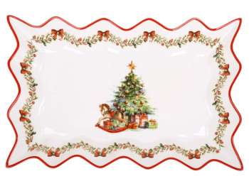 Блюдо фарфоровое Рождественская ёлка, 35,5×24×4,5см, цвет белый с красным
