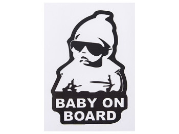 Наклейка "Baby on board" бiлий на чорному фонi, 155х126мм