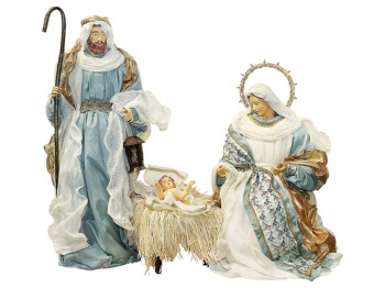 Вертеп Рождественский, 3 фигуры, 42х32х110, 48х39х88, 54х35х37см, цвет голубой с золотом