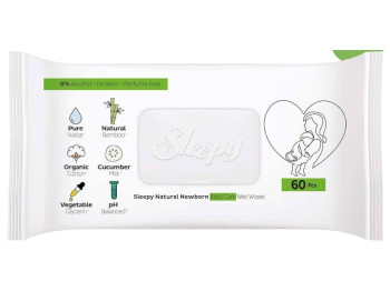 Салфетки влажные детские Sleepy Natural, без спирта, 60шт
