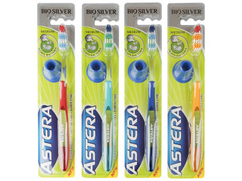 Зубная щетка Astera Bio Silver Medium (средняя жесткость) с подставкой