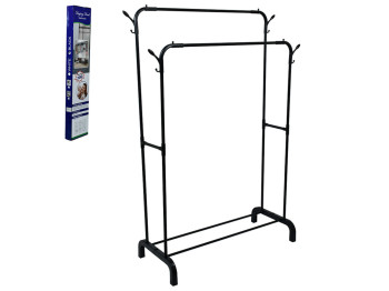 Вешалка-стойка для одежды, 2 яруса, с крючками, 110×40×150см, черная
