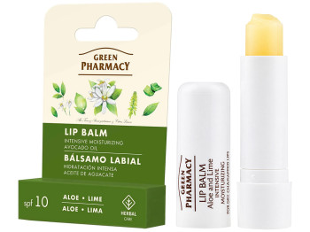 Бальзам для губ Green Pharmacy, зволоження та захист, з алое та лаймом, SPF10, 3,6г