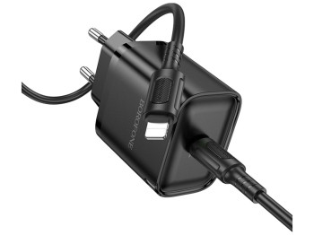 Зарядний пристрій Borofone BA84A, 1USB-C, PD/QC 30W, Type-C-Lightning, 79×42×30мм, чорний