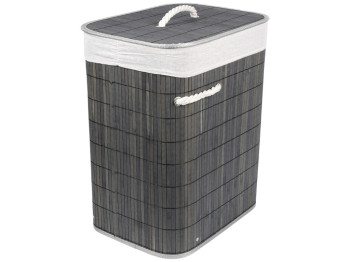 Кошик для білизни складаний, бамбук, текстиль, 40×30×50см, колір сірий