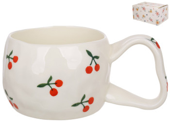 Чашка керамическая Cherry, с рисунком вишни и фигурной ручкой, 370 мл