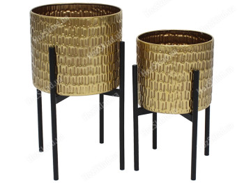 Набор металлических кашпо на подставке, 37см и 43см (цена за набор 2шт) цвет - золото с черным