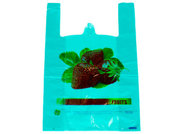 Кулек с ручками типа майка Клубника ПВД (50шт) 40x60см