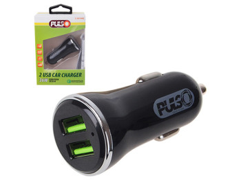Автомобильное зарядное устройство PULSO, 2USB QC3.0 36Вт 12/24В (3,6-6,5В 3A/6,5-9В 2A/9В-12В 1,5A)