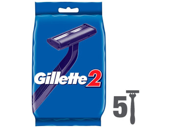 Станок для бритья Gillette, одноразовый, 2 лезвия, пластик, хром, цвет синий, 5шт