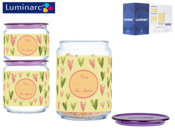 Набор банок Luminarc Plano Colorful Hearts 3 предмета (500мл, 750мл, 1л) 02122