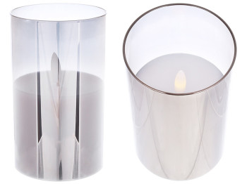 Світлодіодна воскова свічка в скляній колбі, тепле біле світло, колір скла - димчастий сірий