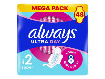 Прокладки гигиенические Always Ultra Super, с крылышками, размер 2, 5 капель, 48шт