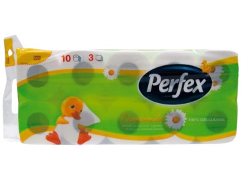 Папір туалетний Perfex Ромашка, 3 шари, 10 рулонів, 120 відривів, колір білий