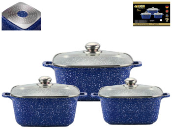 Набор квадратных кастрюль с крышками Benson гранитное покрытие, 2,1л, 3л, 5,1л (6 предметов)