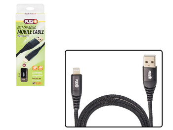 Кабель Pulso CC-4202L BK, USB - Lightning 3А, 2м, black (быстрая зарядка/передача данных)