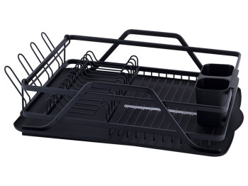 Сушилка для посуды Kamille из алюминия с поддоном 59х38х13см (черная)