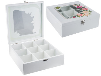 Коробка для хранения чая Розы МДФ 9 отделений 24х24х8,2см
