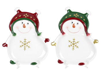 Блюдо керамическое фигурное Bonadi Озорной снеговик 27,5 см, 2 дизайна