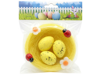 Пасхальный декор Easter nest гнездо с яйцами, 9×3см (цена за упаковку)