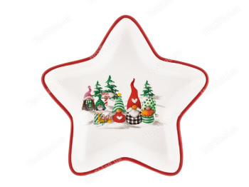 Блюдо керамічне у формі зірки Bonadi Різдвяні Гноми 22*21см