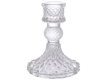 Свічник скляний прозорий Crystal, для тонкої свічки, D9,5х10см