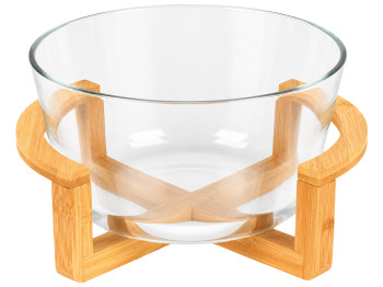 Салатник стеклянный Glassary на бамбуковой подставке, 2,5 л