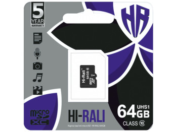 Карта Пам'яті  Hi-Rali MicroSDXC 64gb UHS-1 10 Class Колір Чорний
