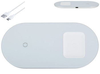 Беспроводное Зарядное Устройство Baseus Simple 2in1 For Phones+Pods 15W WXJK 3.0A, Белый, 02