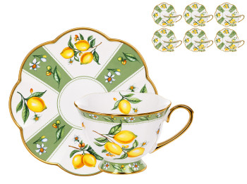 Чайний набір Lemon Garden з чашками та блюдцями, порцеляна, 220 мл, 12 предметів (ціна за набір)