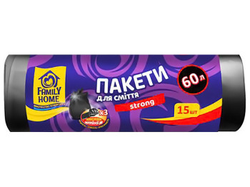 Пакеты для мусора Family Home, 60x80см, черные, 60л, 15шт