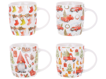 Кухоль порцеляновий Новорічний, 350мл, 4 дизайни (ціна за 1шт)