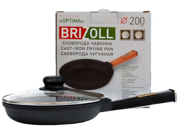Сковорода чугунная со стеклянной крышкой Brizoll, 20х3,85см, с ручкой Optima-Black, O2035-P1-C