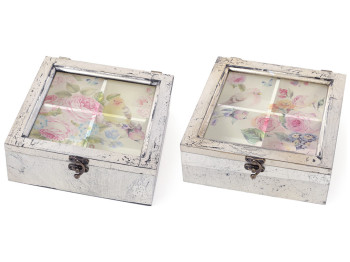 Коробка для чая Птицы, со стеклянной крышкой, цвет - серебро