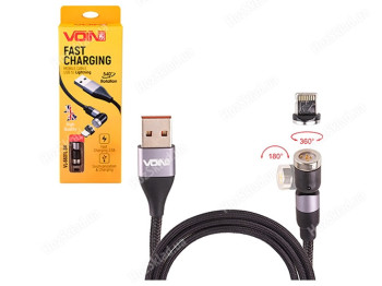 Кабель магнитный шарнирный Voin USB - Lightning 3А, 1м, черный (быстрая зарядка/передача данных)