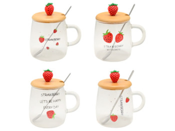Чашка с бамбуковой крышкой и ложкой Strawberry 450мл