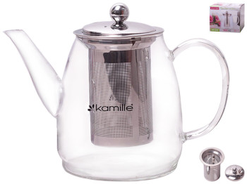 Чайник скляний Kamille з заварником з нержавіючої сталі, для газової плити 900мл